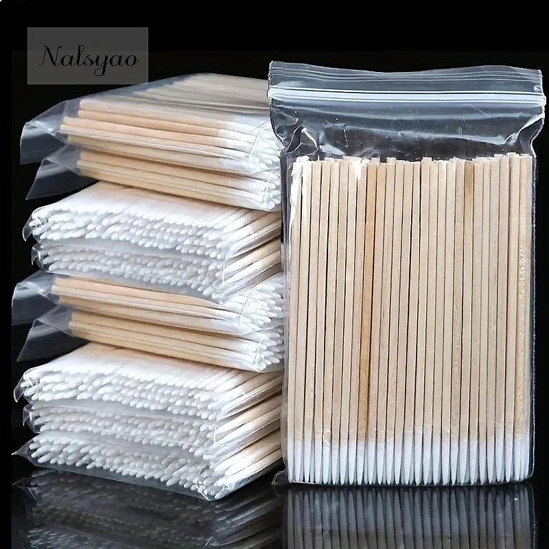 Wholesale 100/300pcs Disposable Wooden Micro Bud Swabs Lint Free Eyelash Extension Glue Remover Tool Makeup Mini Brush