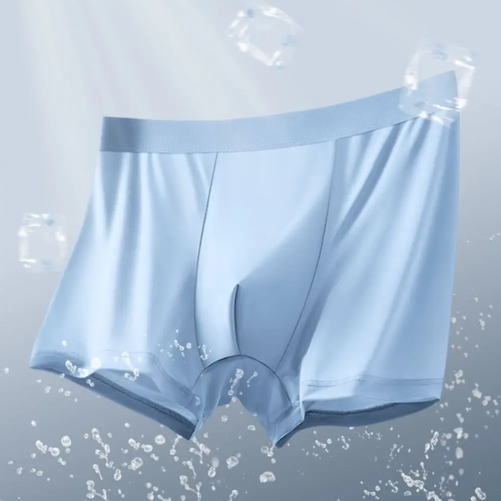 

4PCS Mid Waist Men's Ice Silk Panties Underpants Solid Seamless Boxers Briefs Simple Lingerie Underwears for Man Travel
