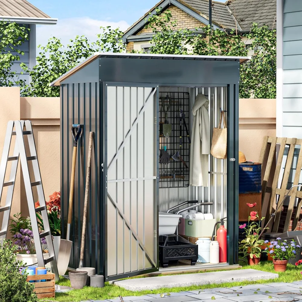 

5X3X6.1FT Outdoor Steel Storage Shed with Frame Floor and Lockable Doors, Ideal for Garden, Backyard, Patio Storage