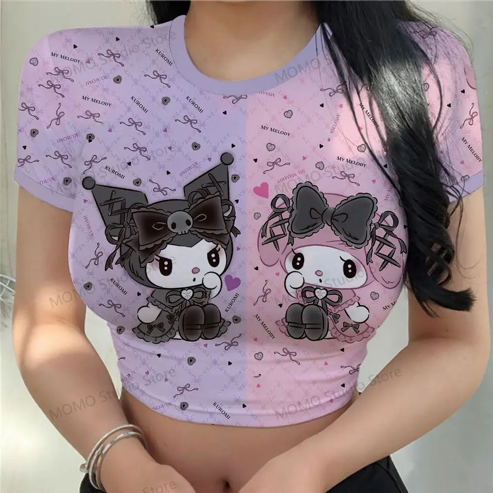 Short Sleeve XS-3XL T Shirt Kuromi Cheap Clothes 2024 Tops Women\'s Crop Top T-shirt Fashion Lovely Streetwear Anime Y2k Summer