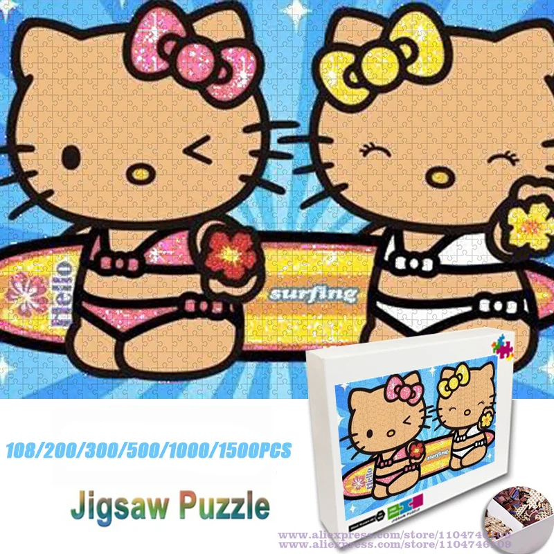 

Sanrio Hello Kitty головоломка классический аниме 108/200/300/500/1000/1500 шт. интеллектуальные пазлы уникальный подарок на день рождения/Рождество