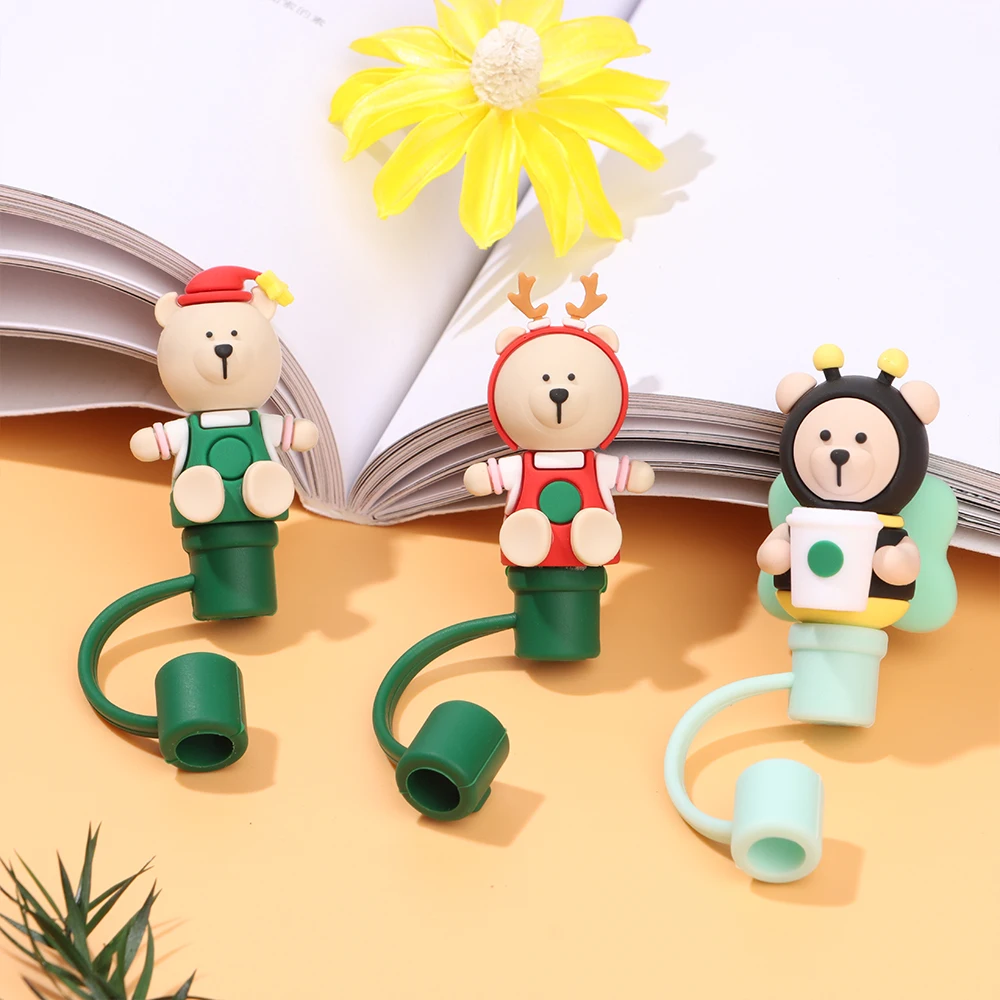 1 PC Cartoon Drinking Dust Cap Silicone Straw Plug Tips Cover Reusable Cap Cup Accessories Dust-proof Drinkware Kitchen Bar Tool