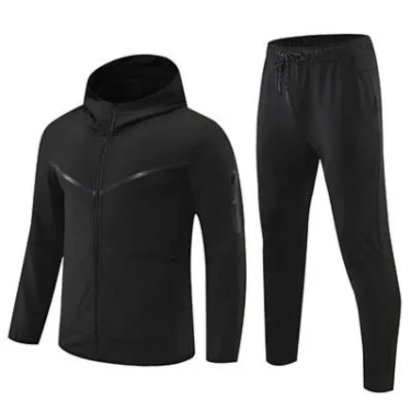 Men Hooded Sports Suit Zipper Jacket Cuffed Sweatpants Training Running Casual Outfit Set