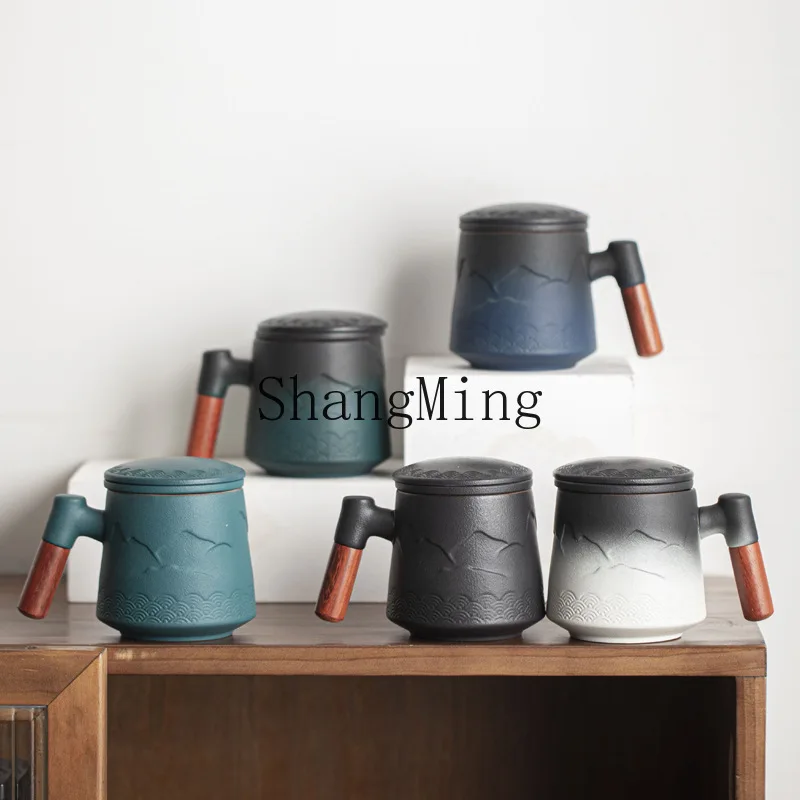 

Керамическая офисная кружка PYH Fashion Light Luxury Shanhai с разделителем для чая и воды, с крышкой, для дома, для пары