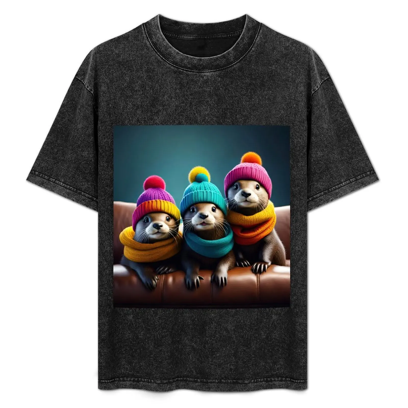 

Three Cute Otters on a Couch T-Shirt Work Utility Short Sleeve Shirt