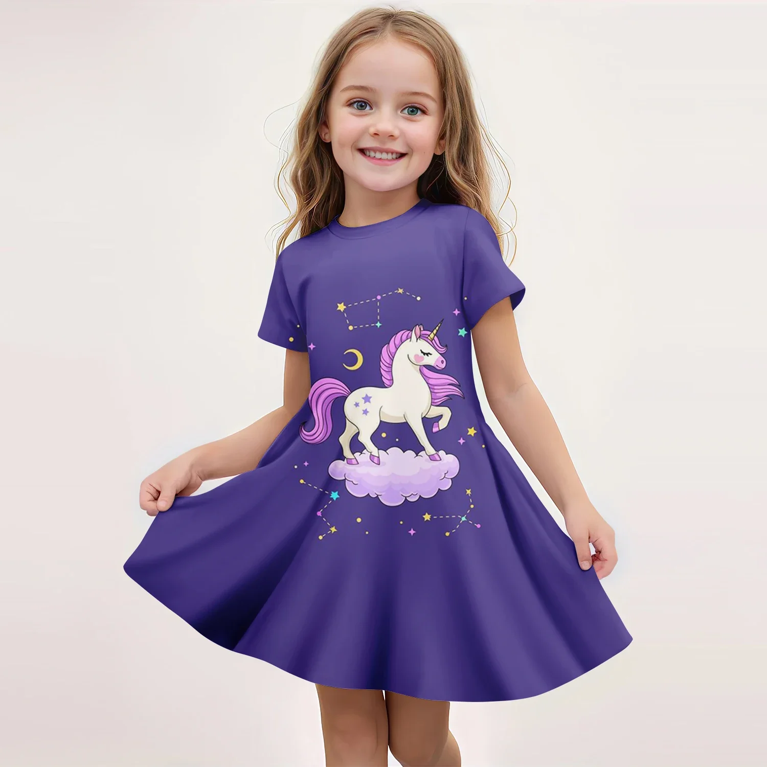 

2025 Unicorn Summer Girl Dress 3D Printed Unicorn Cute Girl Dress Fashion Trend Children's Wear Party Princess