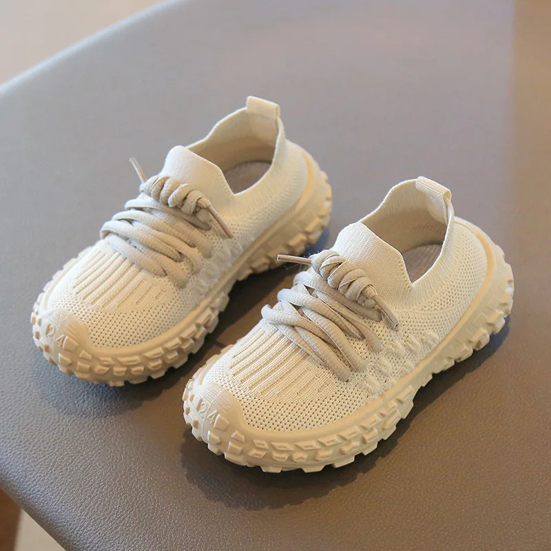 Children's Sneaker Breathable Mesh Shoes2024Spring and Autumn Boy's Casual Shoes Flying Woven Girls' White Shoes Soft-Soled Shoe