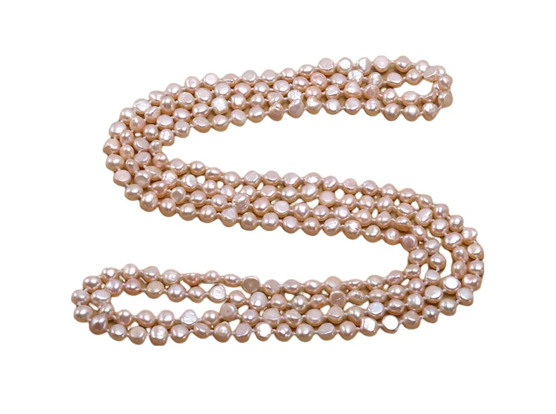 Terisa Pearl Jewelry 6-7mm Natural Pink Freshwater Pearl Necklace Handmade Sweater Chain Long Pearl Necklace for Women T-FNO692