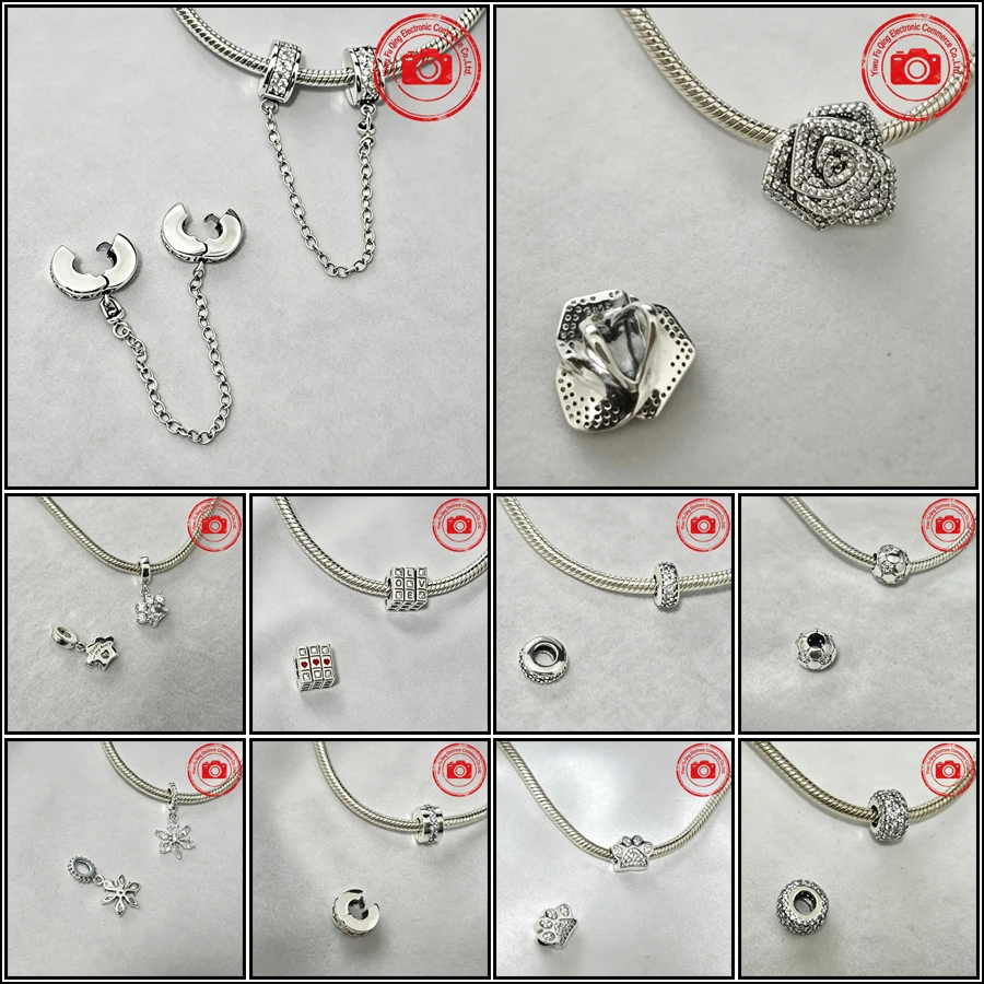 Sparkling Safety Chain Clip Pet Paw Print Snowflake Rose in Bloom Charm Beads Fit Original 925 Silver Bracelets DIY Jewelry Gift
