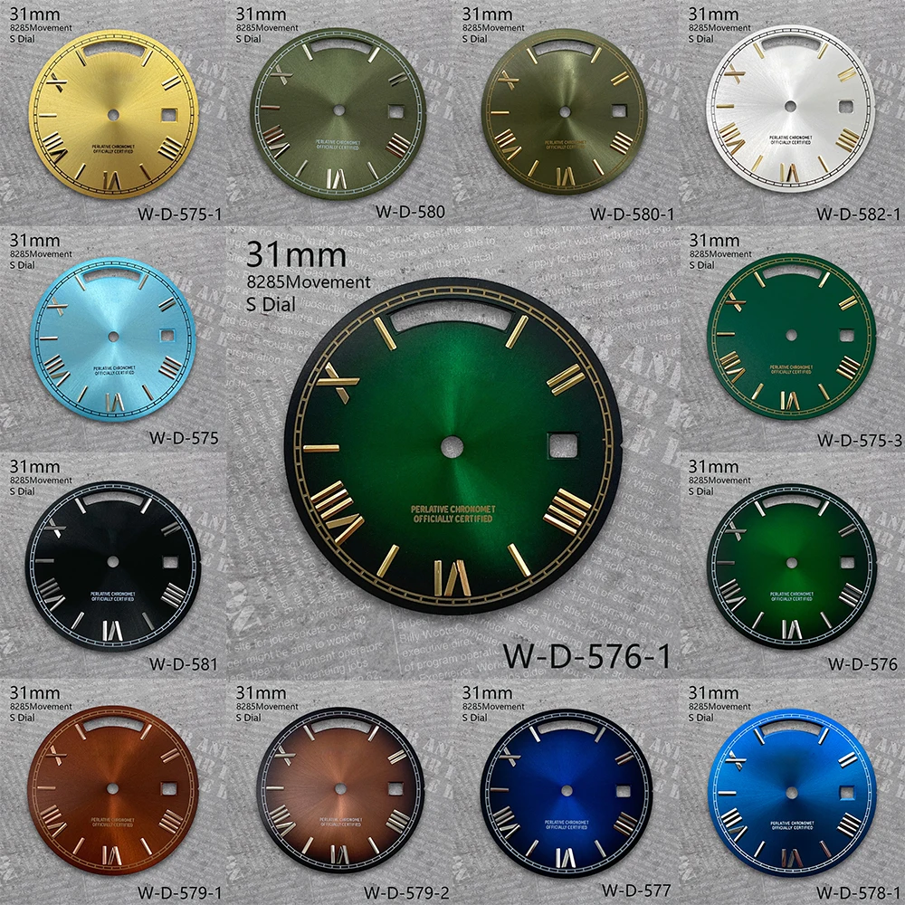 31mm  S Dial For Day And Date Rome Fit 8285 Movement Sunray No Luminous High-Quality Dial Watch Modification Accessories