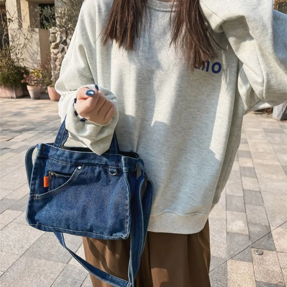 

Casual Large Capacity Denim Crossbody Bag Handbag Simple Canvas Tote Bag Commute Small Square Bag Cloth Shoulder Bag Boys