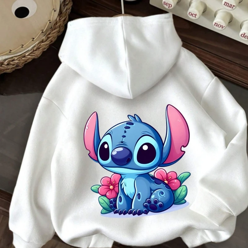 هوديي نسائي بنمط ديزني ستيتش كارتوني وردي ناعم مع قبعة برباط للخريف والشتاء، قابل للغسل في الغسالة