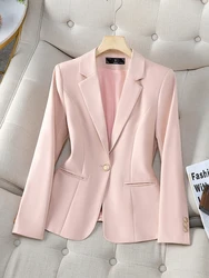 Blazer Formal de Manga Comprida para Mulher, Jaqueta Feminina, Casaco Elegante, Damasco, Preto, Rosa, Outono, Inverno, Nova Chegada