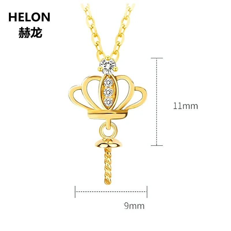 Solid 14k Yellow Gold 8-14mm Pearl Semi Mount Women Pendant 0.03ct Natural Diamonds Pendant Setting Rose White Gold Optional