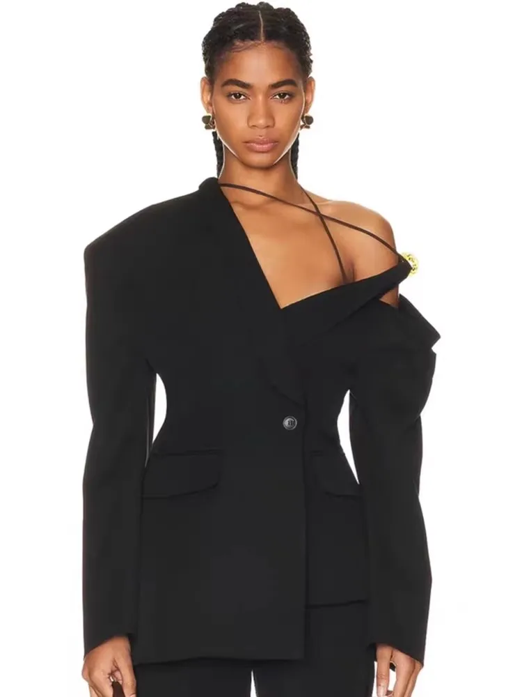 

Асимметричное однобортное приталенное пальто-пиджак из шерстяной смеси для женщин, осенне-зимняя новинка, деловой повседневный стиль