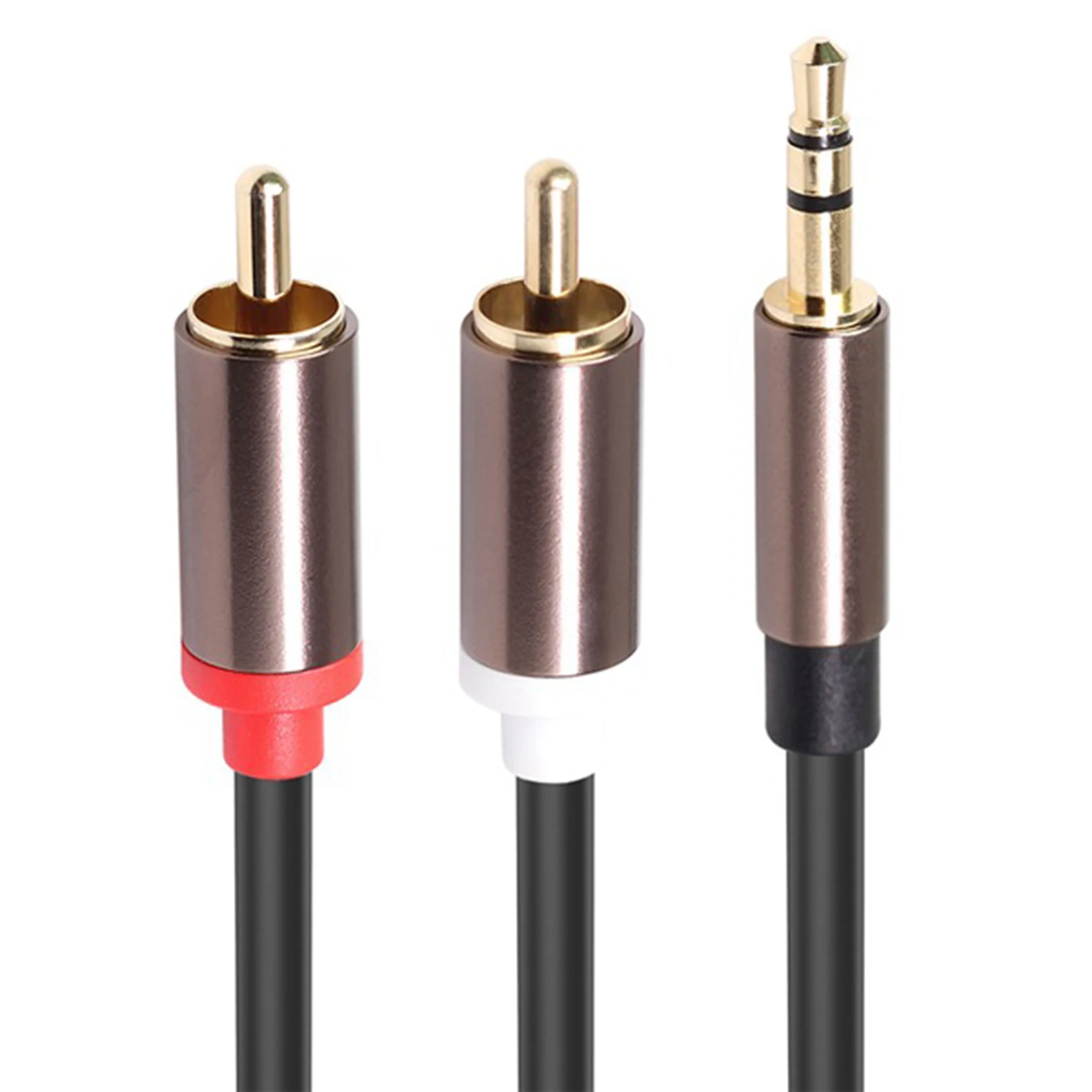 Kabel 3.5mm ke RCA (10 kaki), kabel Audio RCA lapis emas 24K kabel Aux Stereo pria KE pria (kiri/kanan) adaptor Splitter