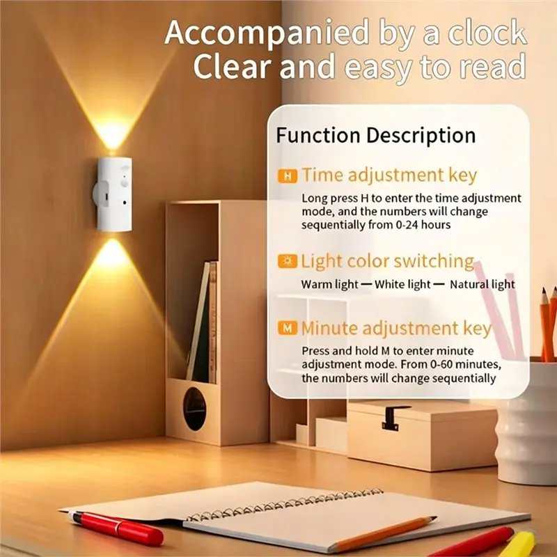 PHFU-Human Wall Lamp With Human Body Induction, 3 Colors Magnetic LED Remote Control Bedside Night Light Aisle Atmosphere Lighti