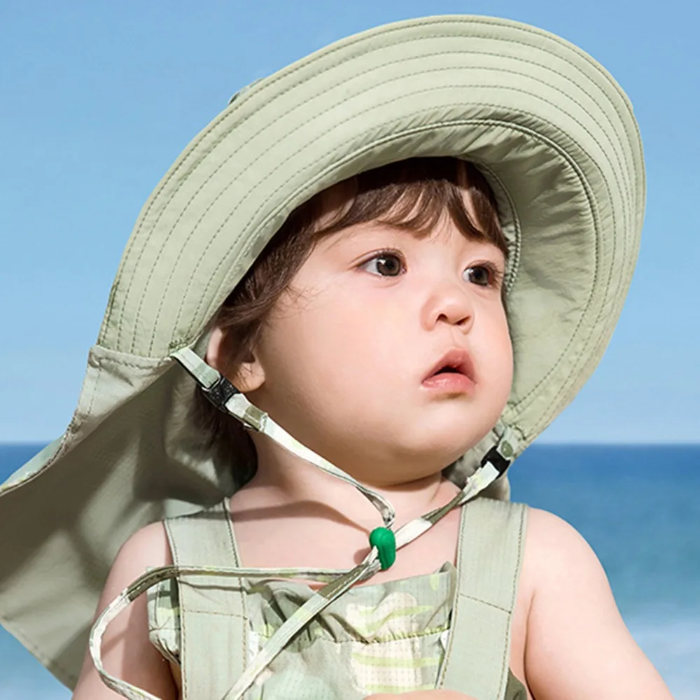 

Fashion Korean Style Double Sided Sunhat Cotton Large Brim Sand Beach Sun Hat Foldable Shawl Attachment Baby Shading Hat Picnic