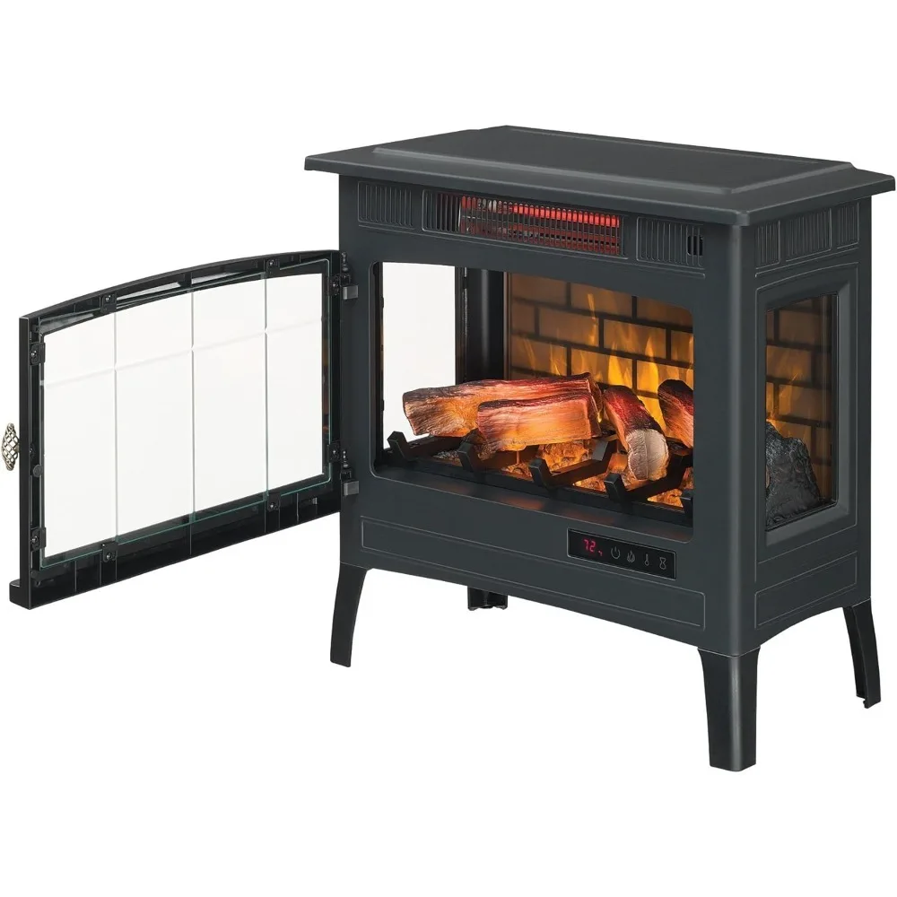 Electric Infrared Quartz Fireplace Stove with 3D Flame Effect, Black