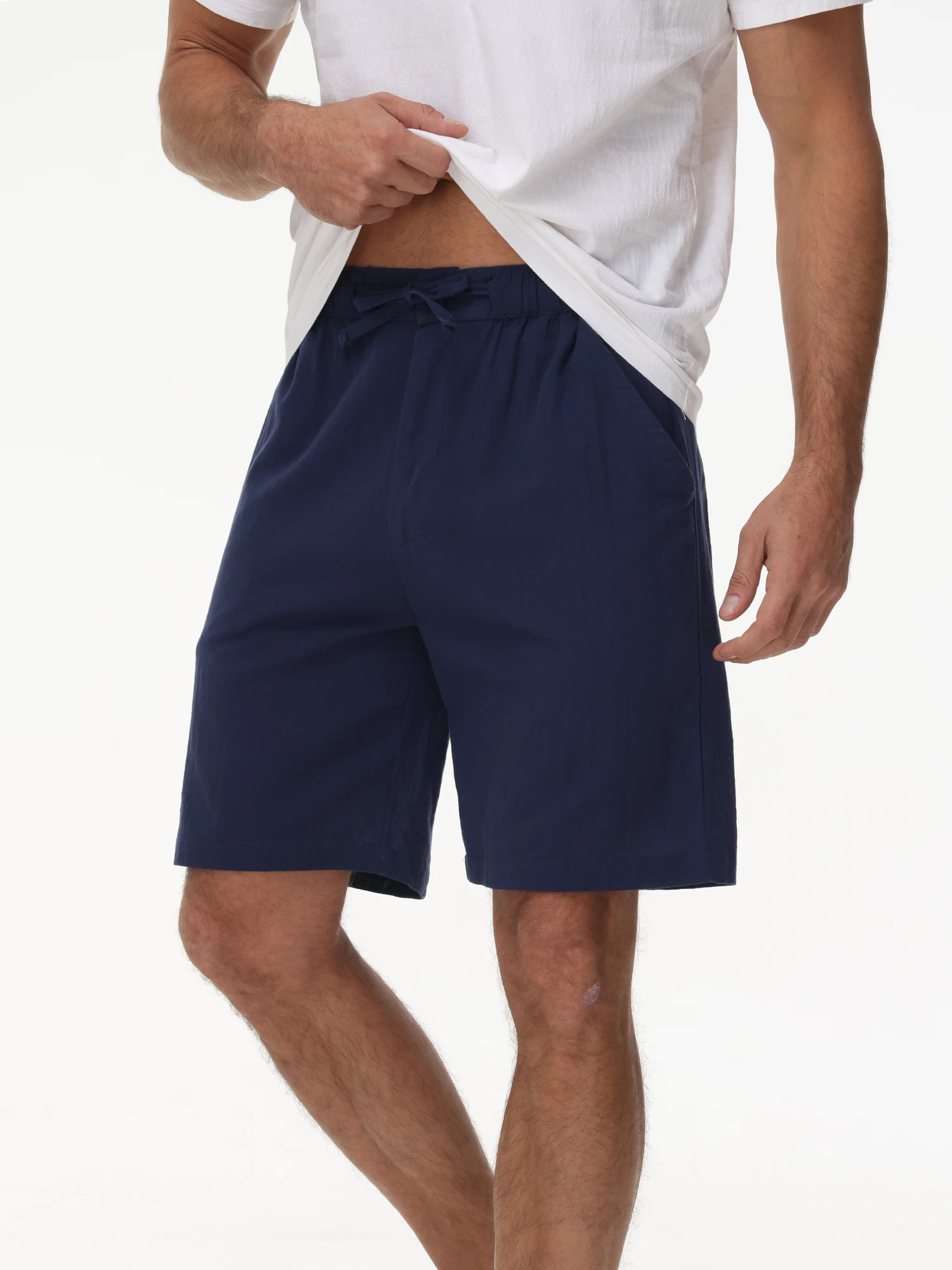 Summer Men's Casual Cotton Linen Beach Shorts, Solid Color Hawaii Swimming Shorts, Lightweight Streewear Shorts for Vacation