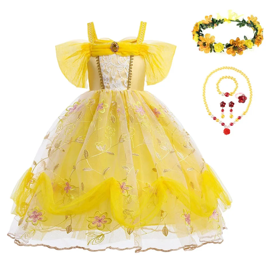 

Beauty and The Beast Costume Girl Halloween Cosplay Belle Princess Dress Kids Birthday Party Dress Kids Carvinal Fancy Vestidos