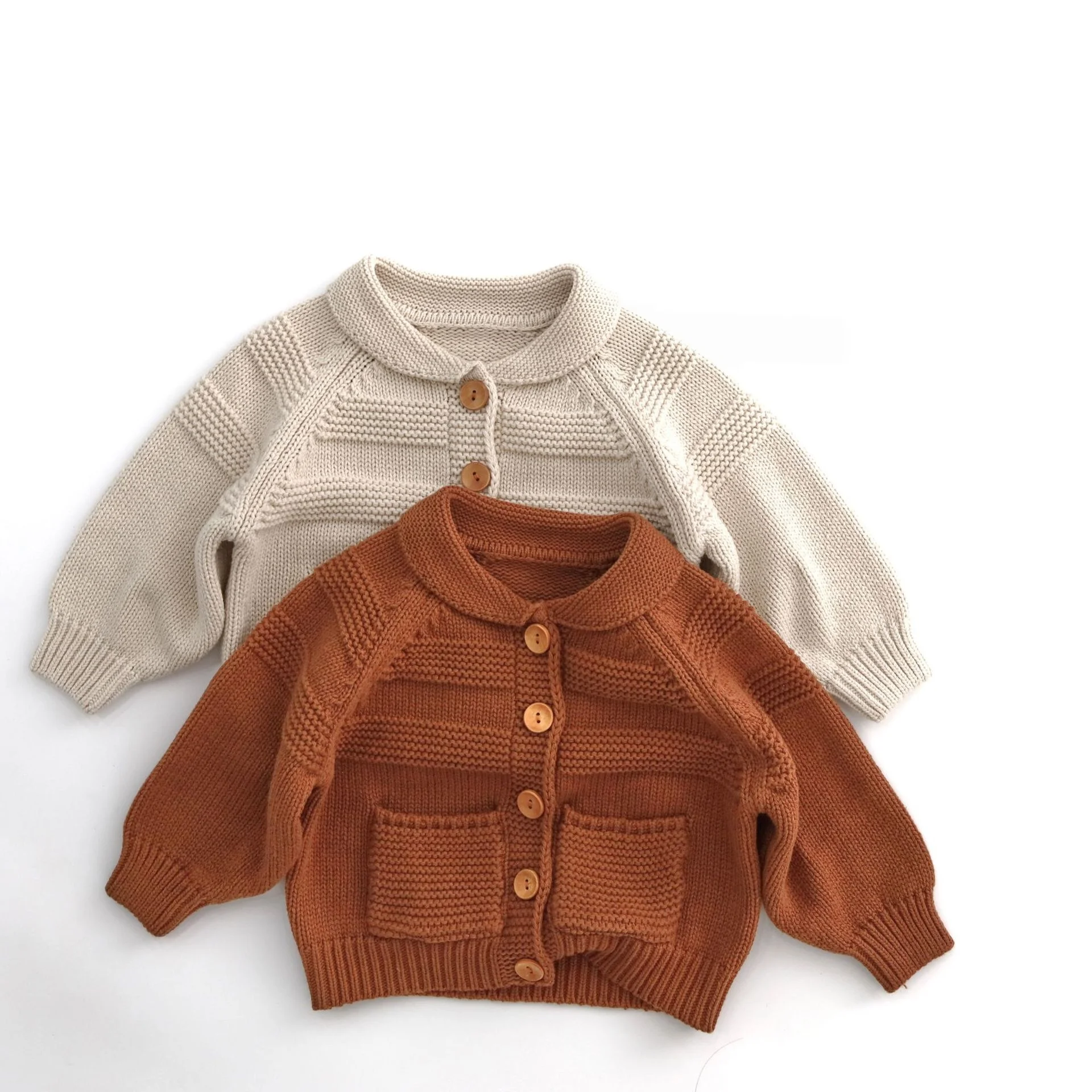 1-6 Y Autumn Kids Sweaters Single Breast Girls Knit Cardigans Turn Down Collar Boys Knitwear