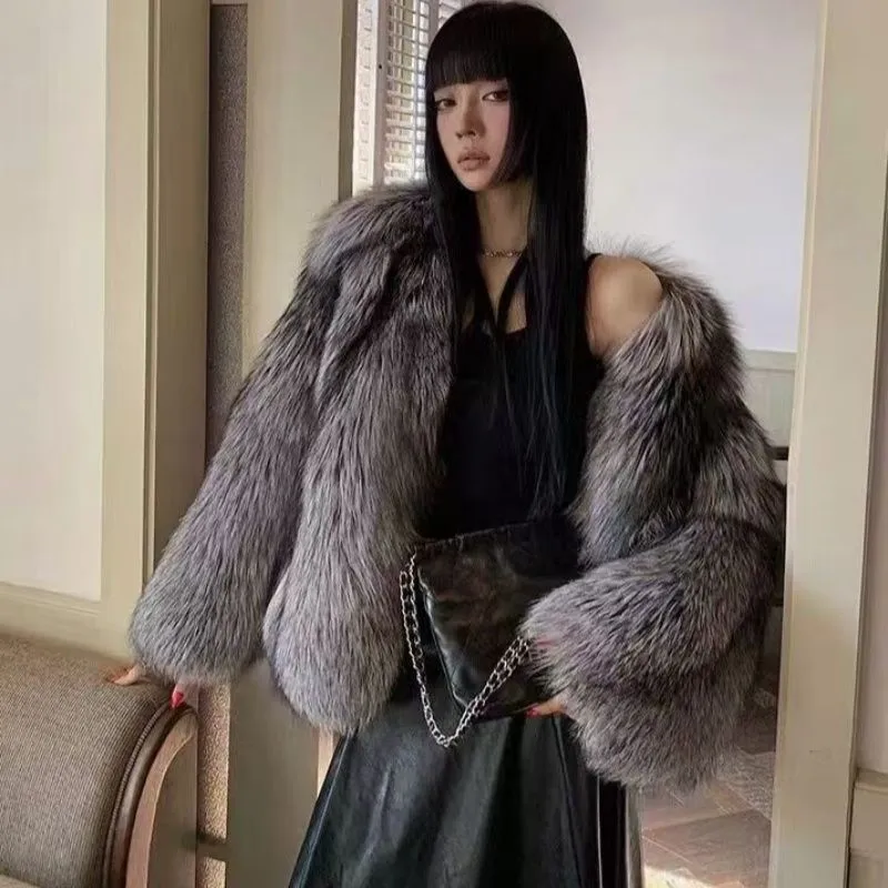 معطف فرو نسائي قصير سميك ودافئ مع مزيج من القطن #3