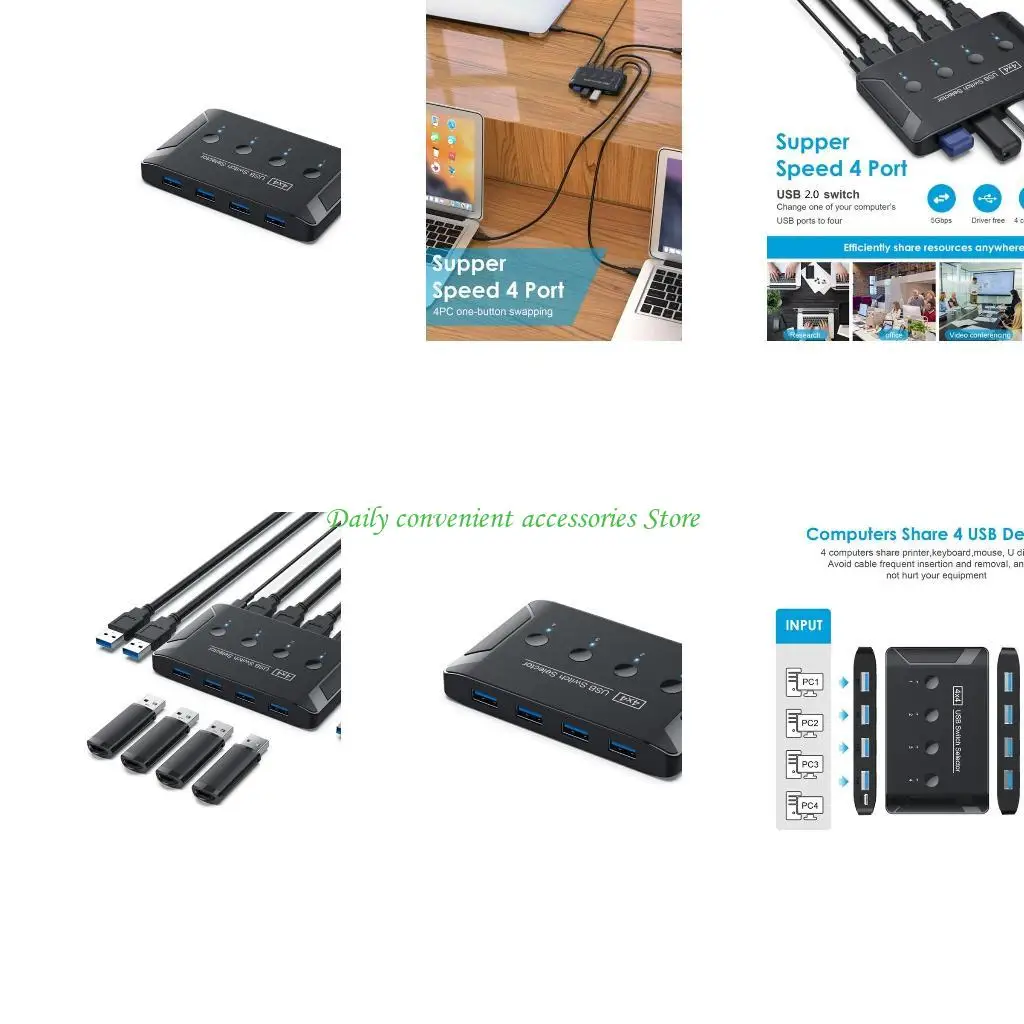 

97QB USB Drive-free Manual Print Sharing Device 4 Computers Share USB2.0 KVM Switch