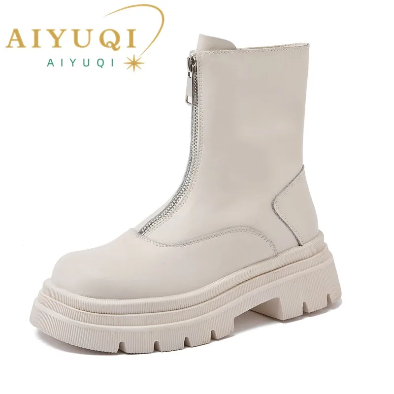 AIYUQI Women Chelsea Boots Genuine Leather 2024 New Warm Winter Boots Women Non Slip British Style Front Zipper Women Booties