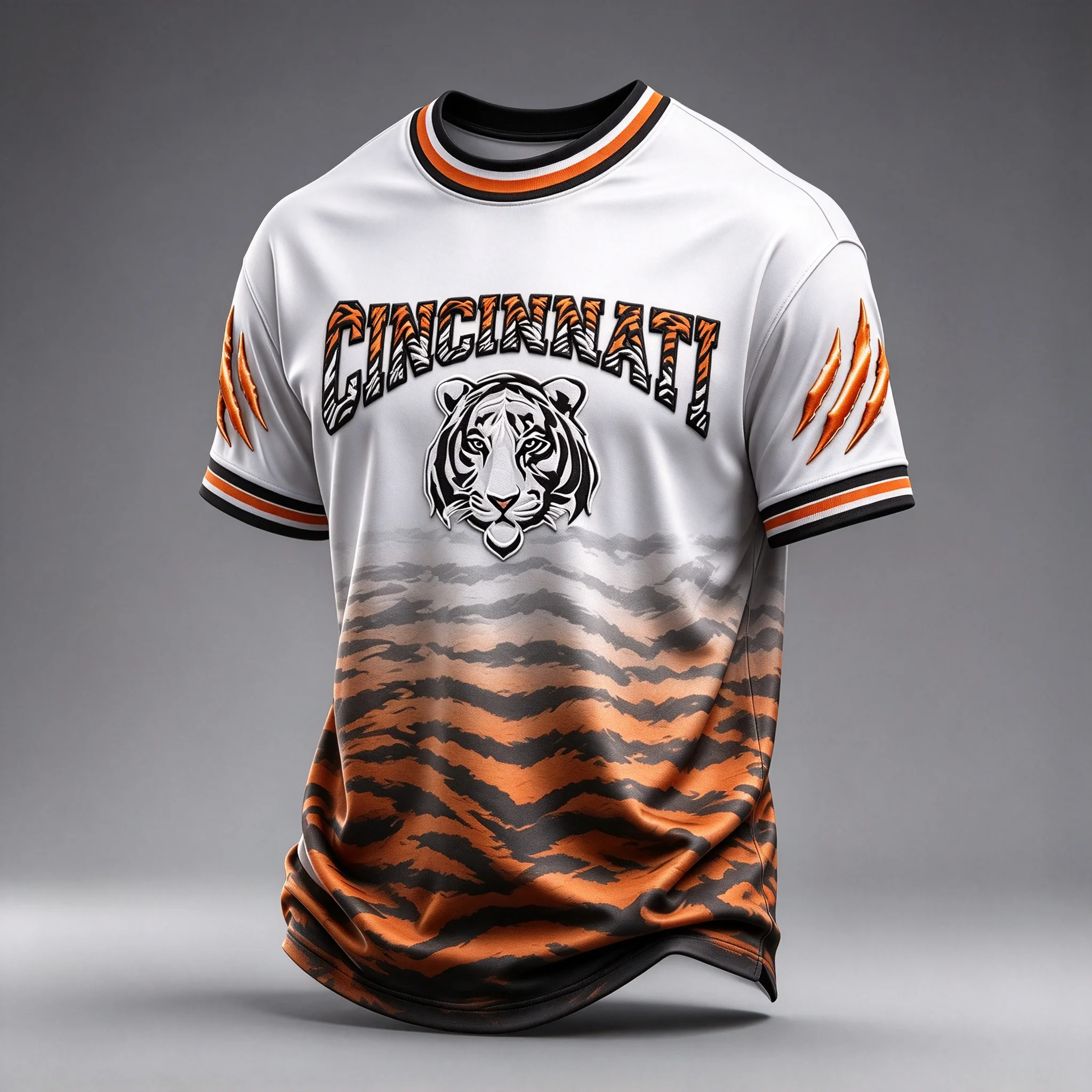 Men Gradient Tiger Stripe Sports Short Sleeve, Tiger Head Claw Print Fan Top, Football Trend Crew Neck T-shirt Multi Colors