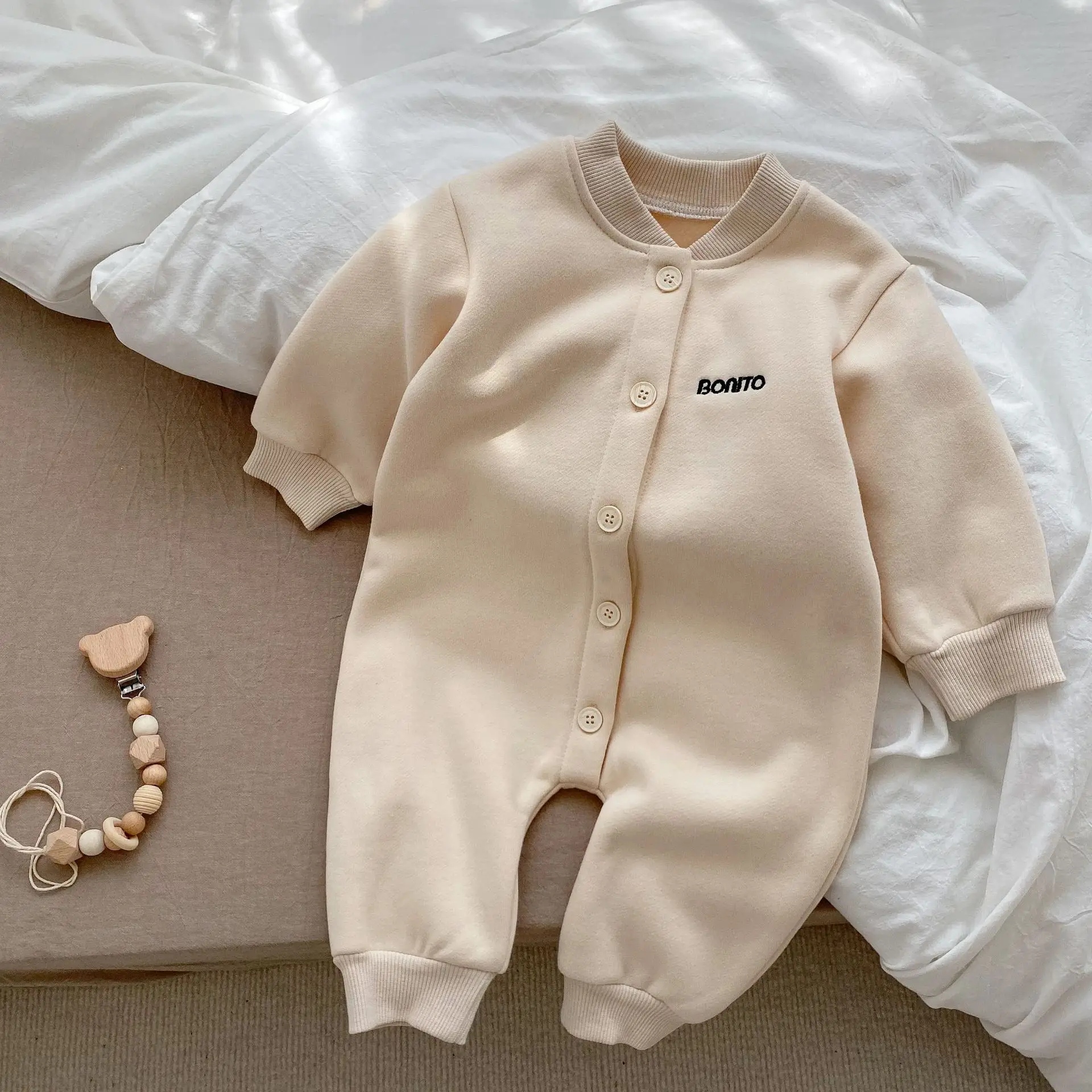 Winter New Baby Letter Embroidery Romper Long Sleeve Plus Velvet Thick Newborn Fleece Warm Jumpsuit Infant Boy Girl Clothes  123