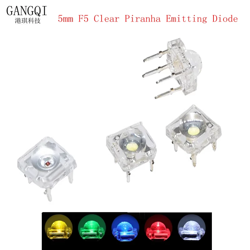 20szt Min F5 5mm Czerwony Zielony Niebieski Biały Żółty Dome Flux Water Clear Piranha 1.9~3.4V Lamp Bead Light DIY Emitting Diode Led Bulb