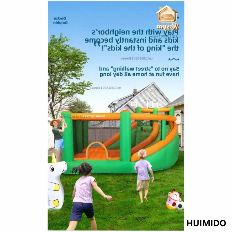 Doctor Dolphin Double Slide Inflatable Castle Home Indoor and Outdoor Children's Trampoline Slide With Mesh Toy House Inflatable