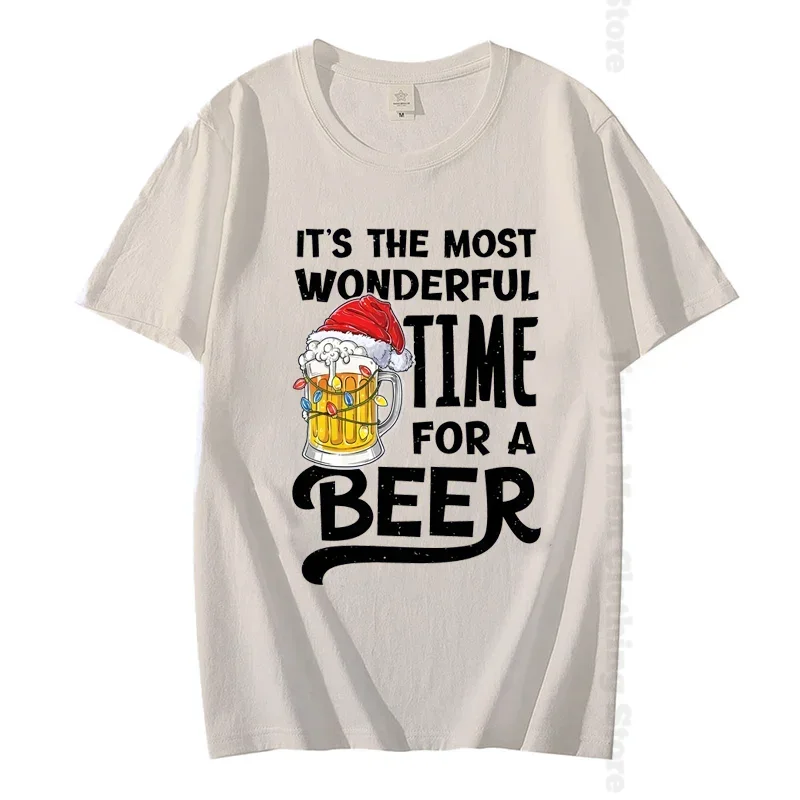 It\'s The Most Wonderful Time for A Beer Shirt Men T-Shirt Christmas Beer Print Tops Women Short Sleeve Oversize Men Brand Tees