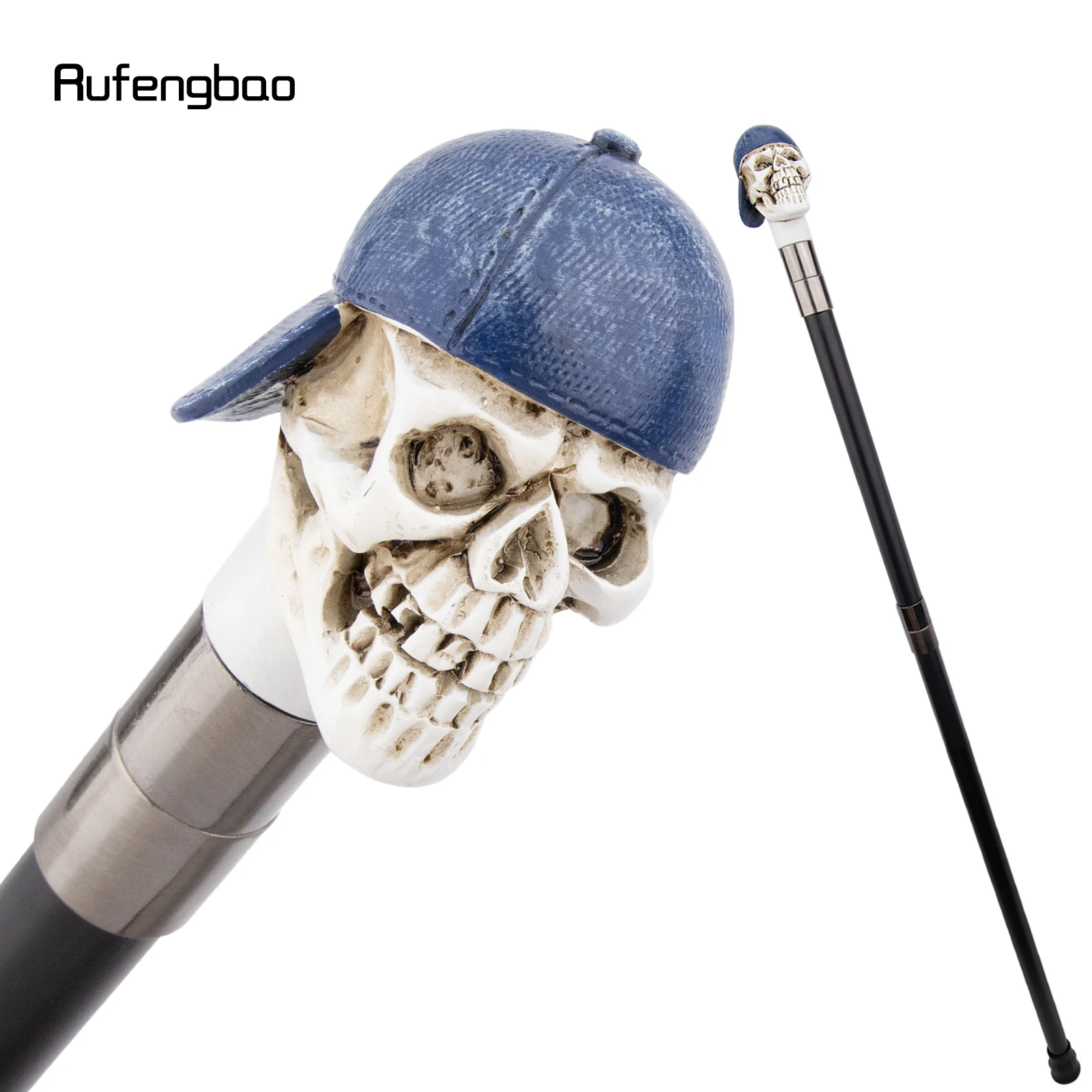 الأزرق قبعة الراتنج الأبيض الجمجمة رئيس عصا للمشي موضة الصلب عصا شهم أنيقة قصب مقبض Crosier أداء المرحلة قصب 94 سنتيمتر