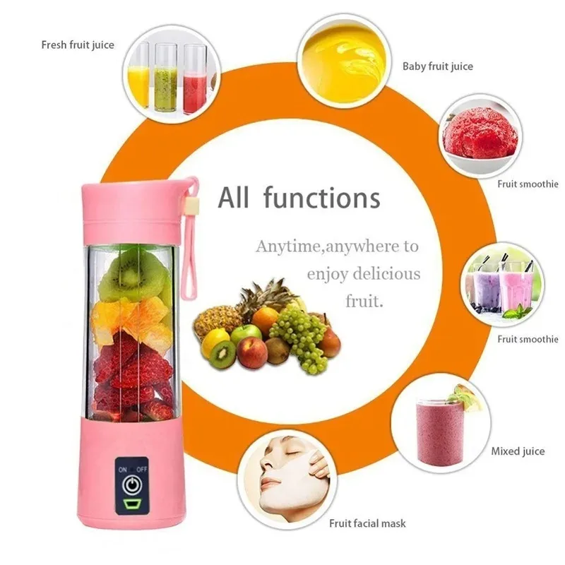 380ml 6 Blades Portable Electric Fruit Juicer Home USB Rechargeable Smoothie Maker Blenders Machine Sports Bottle Juicing Cup