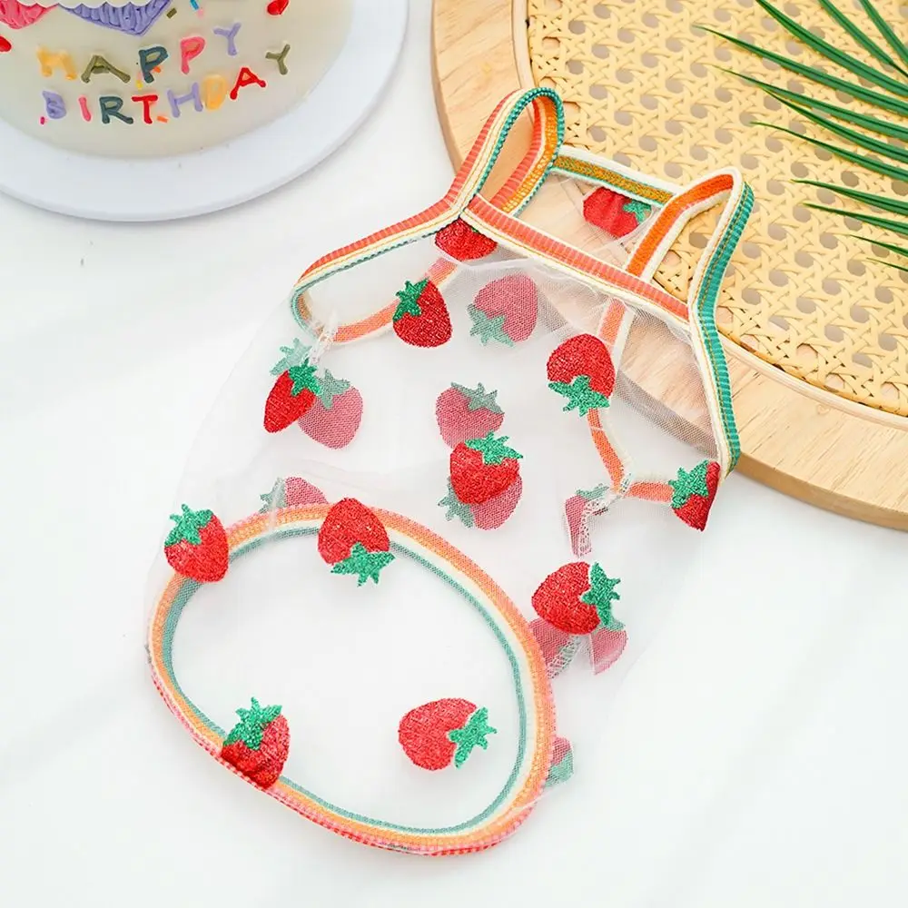 Pet Strap Sunscreen Vest Mesh Strawberries Dog Dog Cat Clothing Supplies Thin Puppies Colorful Dot Top Puppy Clothes