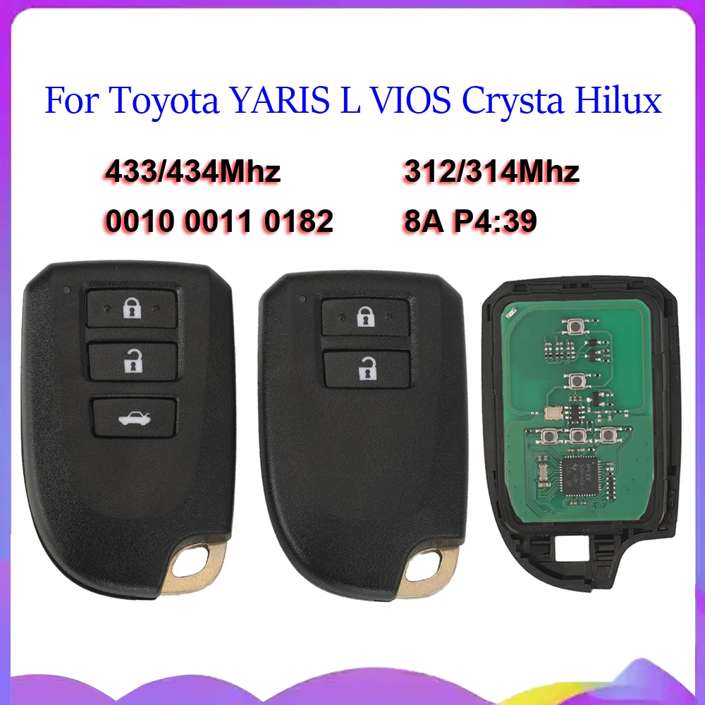 Jingyuqin New 312/314 433/434mhz 8A Chip P4 39 BS1EW BS2ET Car Key For Toyota YARIS L VIOS Crysta Hilux Smart 0010 0011 0182