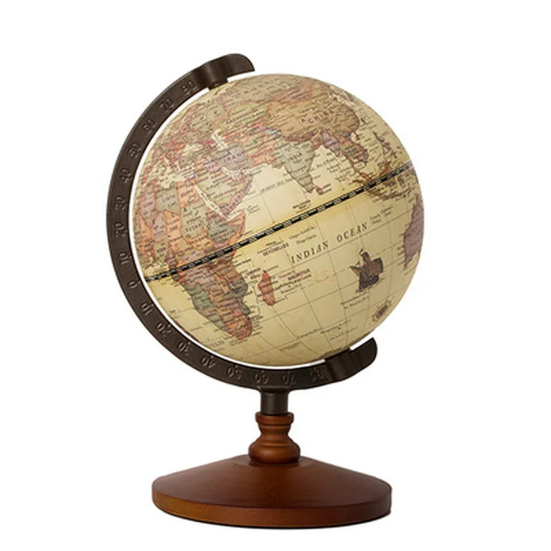 New 22cm World Globe Earth Map In English Retro Wooden Base Earth Instrument Geography Education Globe Desk Decoration Furniture