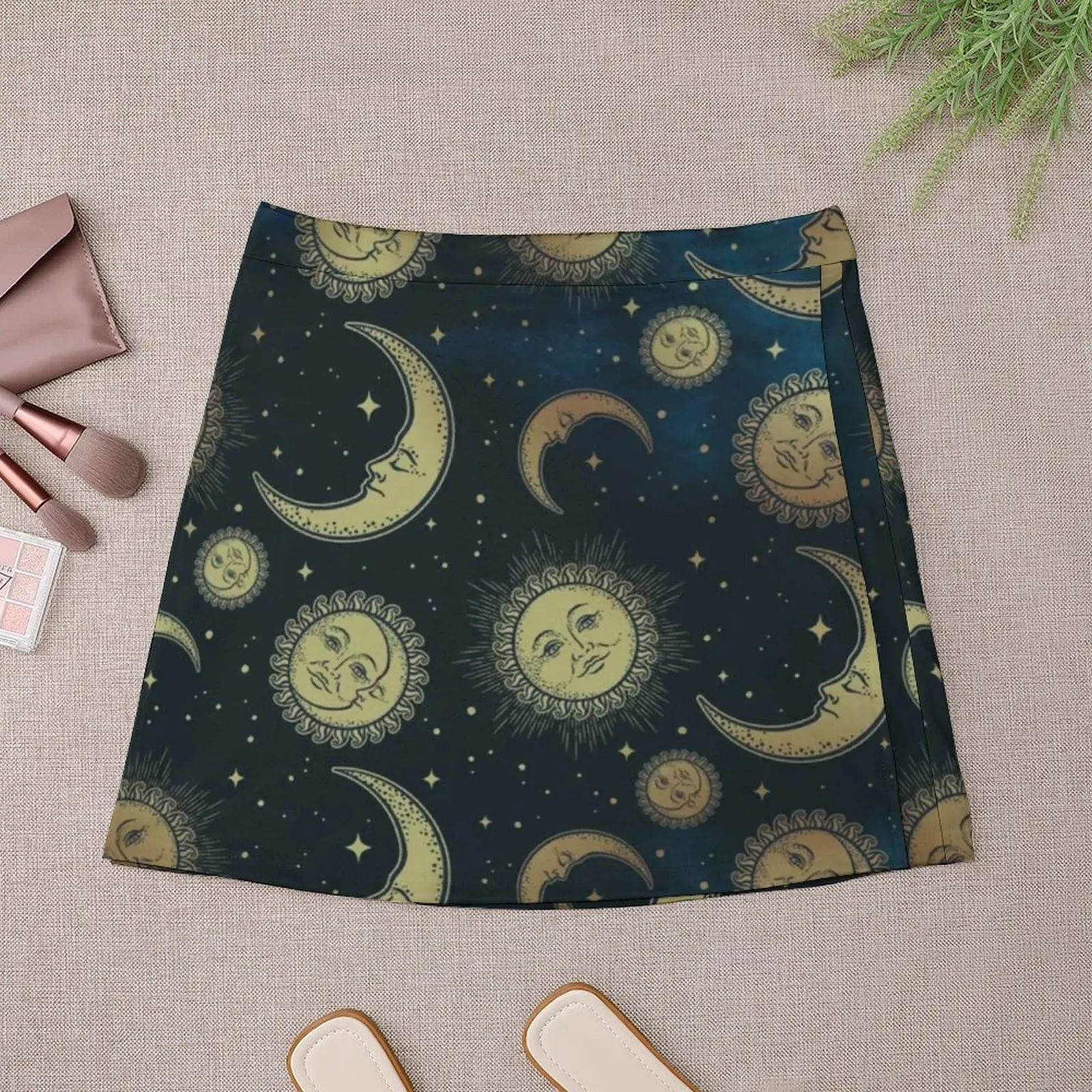 Retro Sun Print Skirt Moon Stars Celestial Night Kawaii Mini Skirts High-waisted Graphic Harajuku Casual Skirt Big Size 3XL 4XL