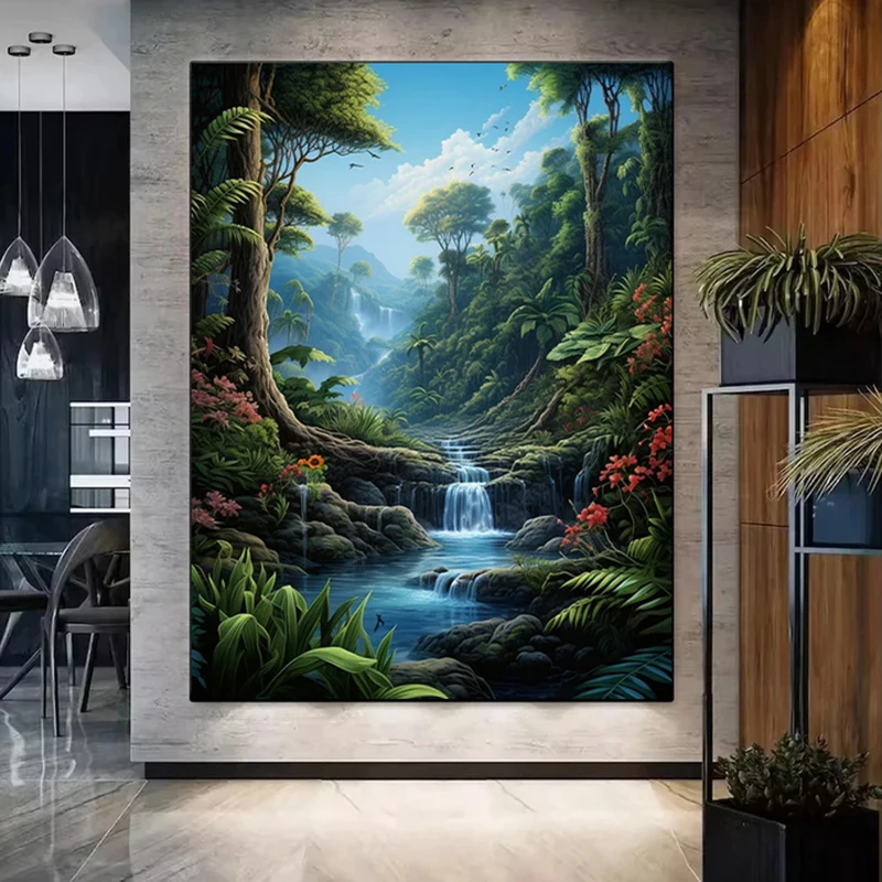 Forest Trees Stream DIY Diamond Painting Kits Scenery Picture Diamond Painting Mosaic Set Accessories, Suitable For Home Living