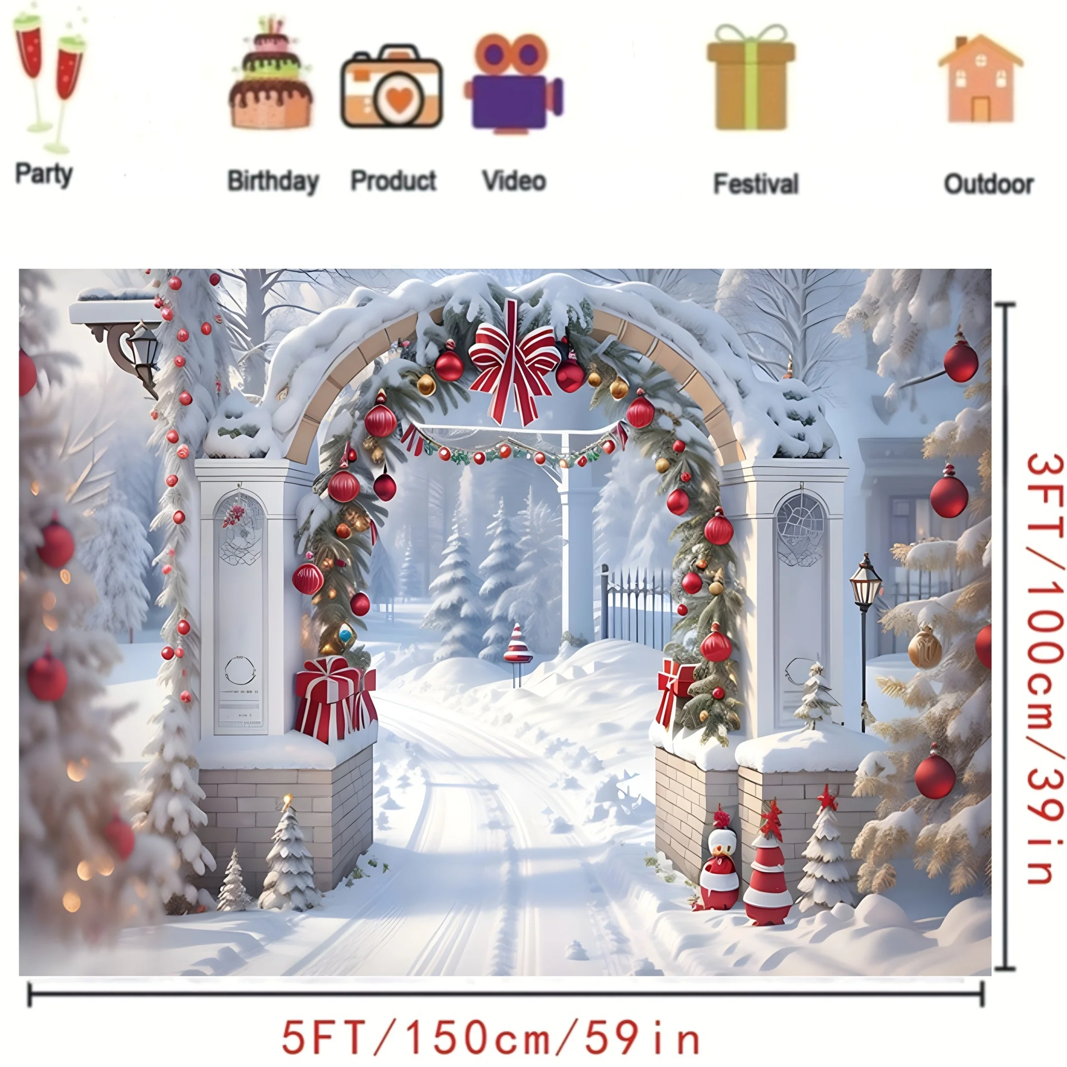 Winter Wonderland Christmas Background Cloth | Rural Arches and Snowy Trees for Party Decoration Photos