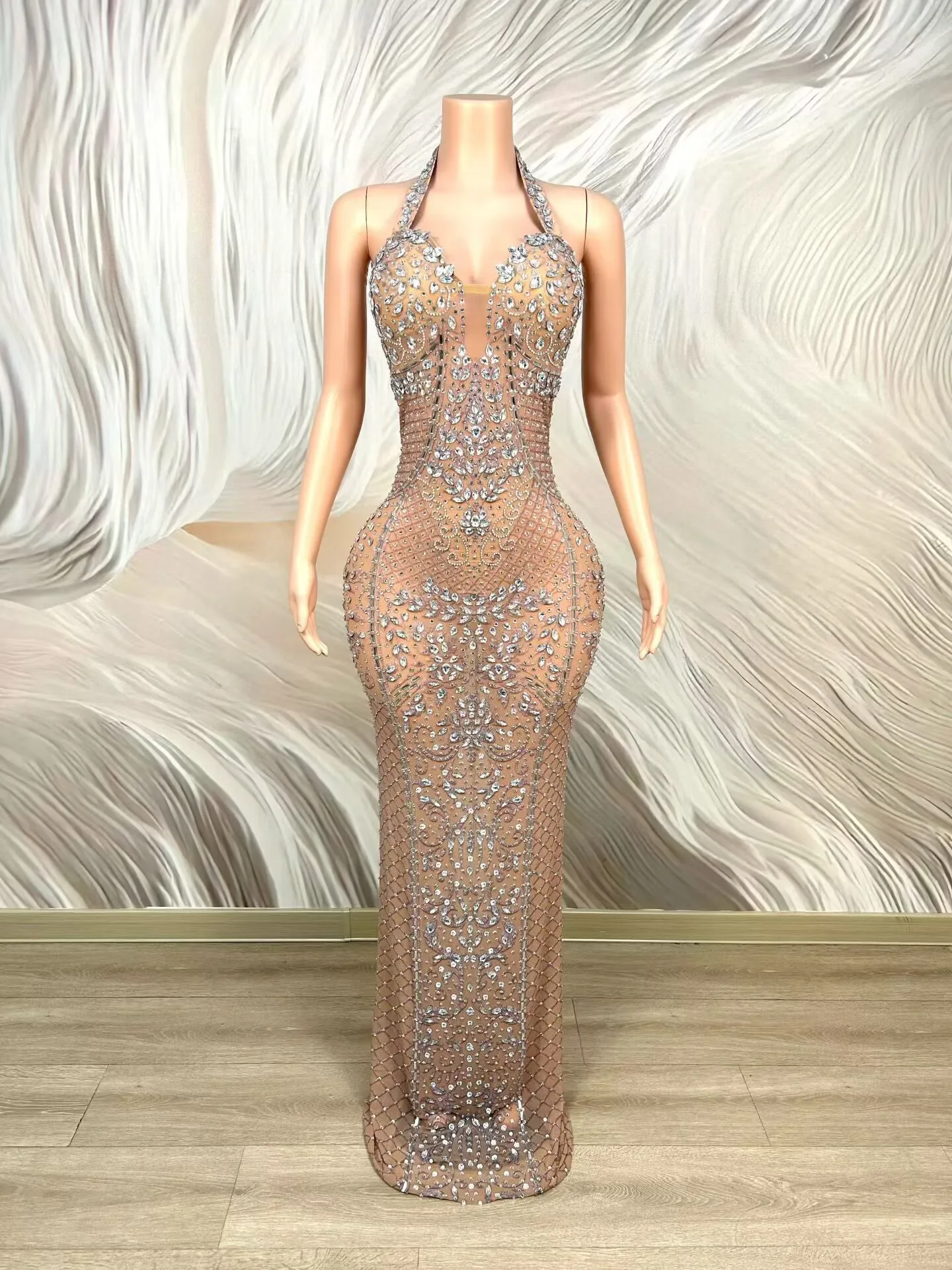 Luxury Crystals Sparkly Mesh Evening Gown Birthday Prom Party Photo Shoot Wear Sexy Gala Prom Red Carpet Elegant Nightclub Dress view 6