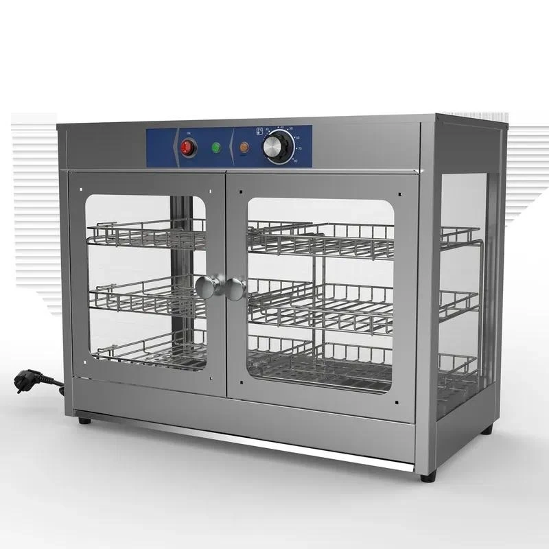 for Hot Sale Convenience Store Fried Food Baked Bread Glass Double Door Commercial Electric Heater Display Cabinet