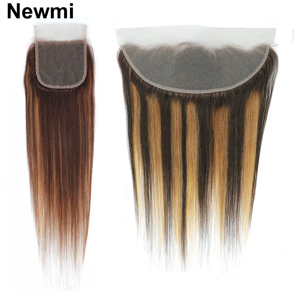 P4/27 Highlight Lace Closure Cheveux humains, Ombre, Brun, Blonde, Oreille à oreille, 13x4, 4x4