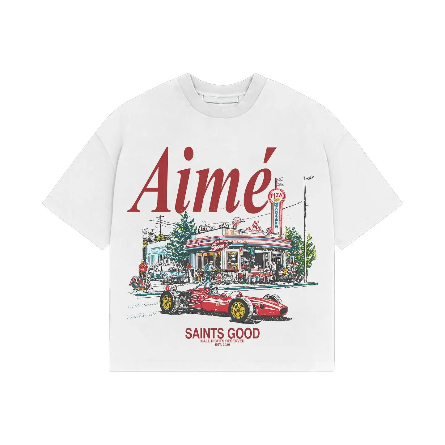 

American retro car graphic t shirts oversized y2k top harajuku vintage cotton streetwear short sleeve t shirt men clothing