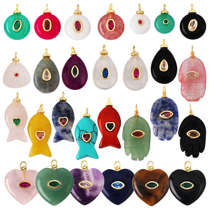 Collier pendentif en forme de goutte de coeur de mode, améthyste Turquoise rouge noir Agate Jade Agate améthyste Amazonite fournitures de bijoux R16