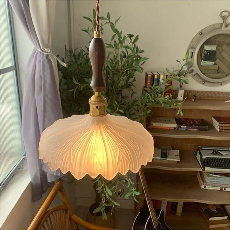 المعاصرة خمر لوتس الزجاج قلادة أضواء غرفة نوم السرير مطعم بار غرف خلع الملابس النحاس مصابيح معلقة ديكور داخلي #3