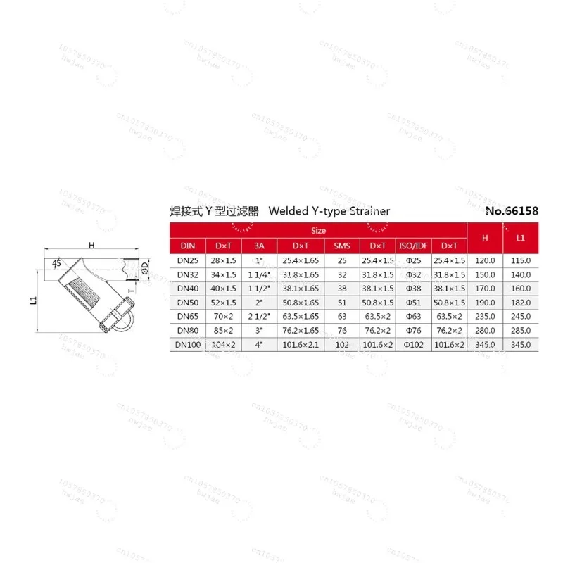 SS304 Stainless Steel Threaded Y Filter, Elbow Type Strainer,Food Grade Sanitary Y-Type Strainer