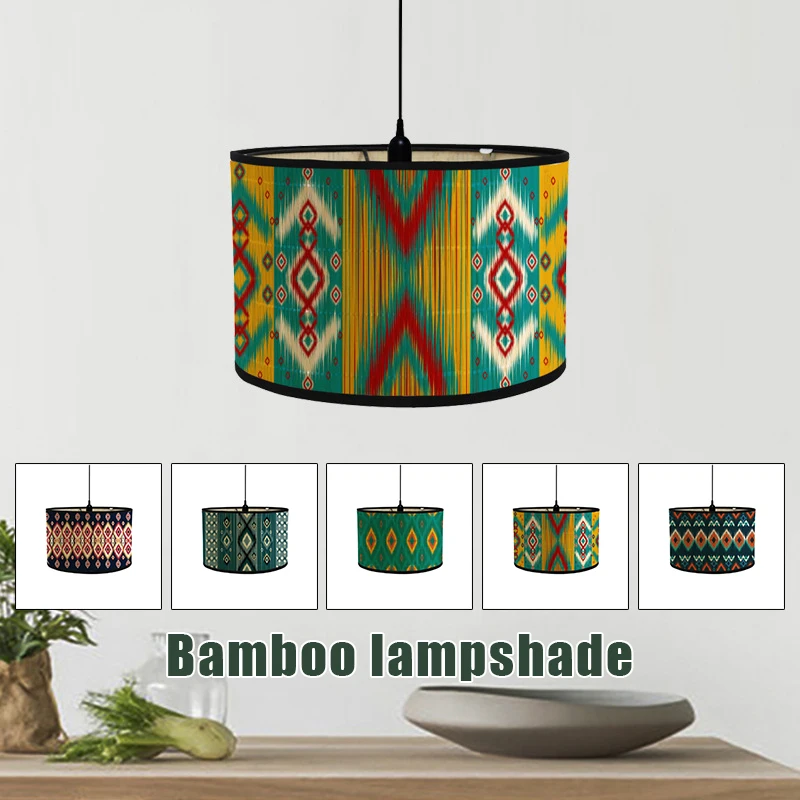 30cm Nordic Home Chandelier Lamp Shade Japanese Homestay Retro Printing Bamboo Art Lampshade Cafe Decor Hanging Lamp Cover